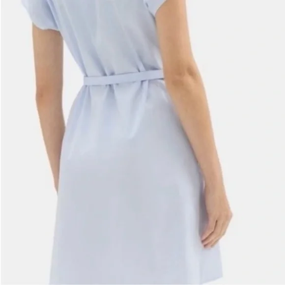 Theory Women's Sleeveless Light Blue Tie Waist Mini Shirt Dress - Picture 2 of 9